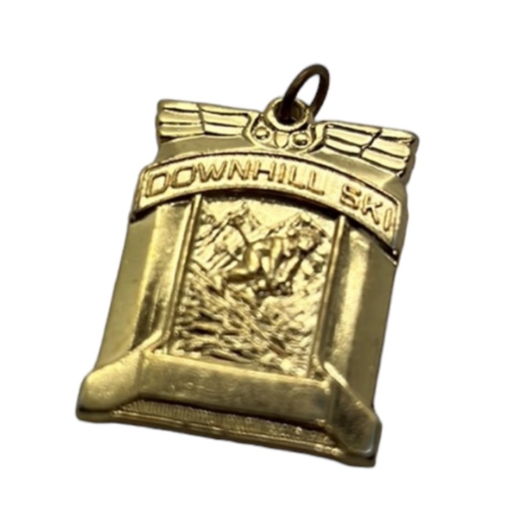 DOWNHILL SKI CHARM / PENDANT GOLD TONE VINTAGE